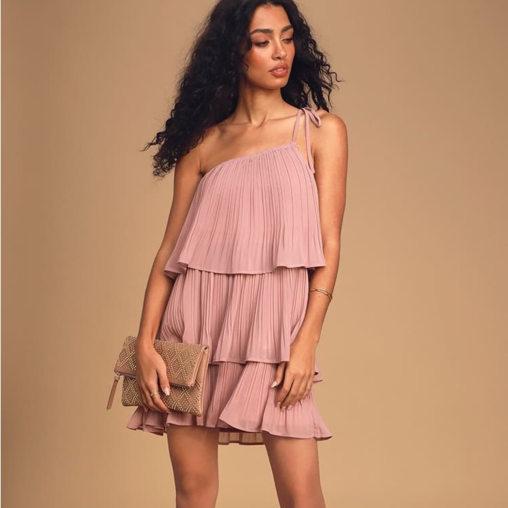 Blowing Kisses White Pleated One-Shoulder Mini Dress